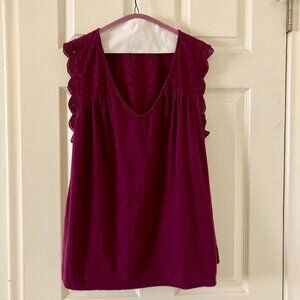 Excellent Condition SZ 0X (14W) 100% COTTON, Fuschia Purple Eyelet Trim Tank Top